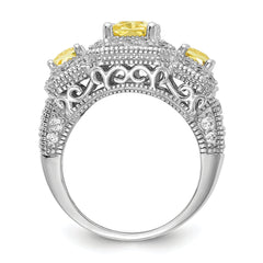 Cheryl M Sterling Silver Rhodium-plated Yellow Radiant-cut and White Brilliant-cut CZ 3 Stone Ring