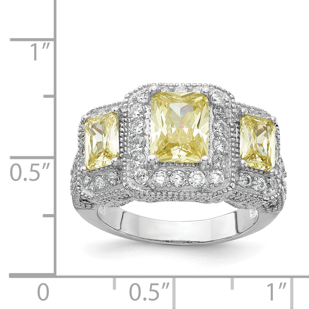 Cheryl M Sterling Silver Rhodium-plated Yellow Radiant-cut and White Brilliant-cut CZ 3 Stone Ring