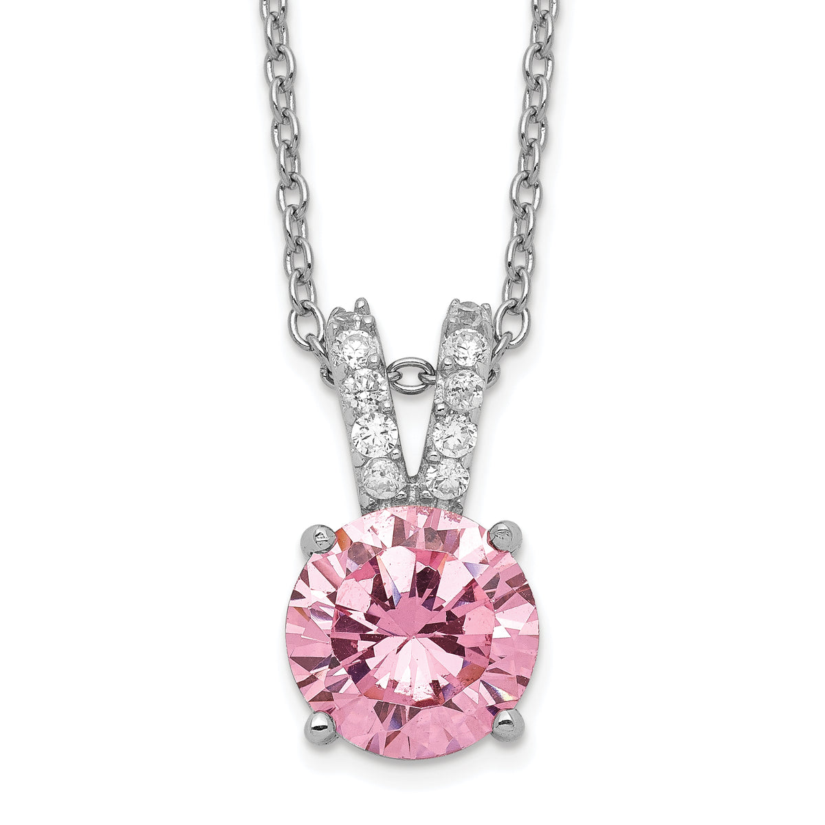 Cheryl M Sterling Silver Rhodium-plated Pink and White Brilliant-cut CZ Split Bail 18 Inch Necklace