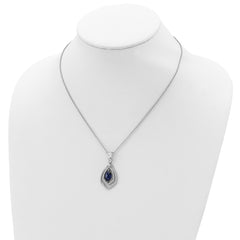 Cheryl M Sterling Silver Rhodium-plated Fancy Brilliant-cut Lab Created Dark Blue Spinel and Brilliant-cut White CZ 18 Inch Necklace