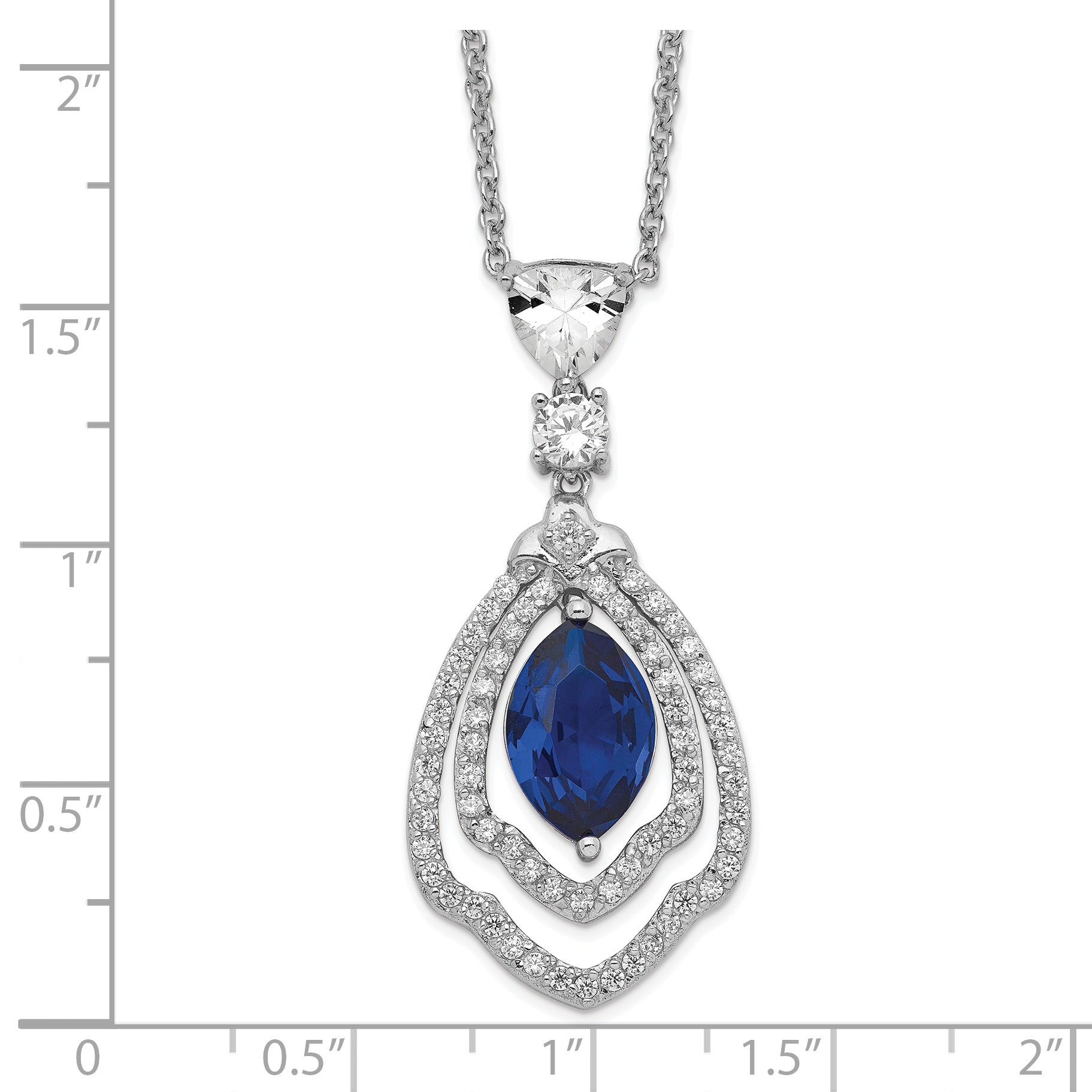 Cheryl M Sterling Silver Rhodium-plated Fancy Brilliant-cut Lab Created Dark Blue Spinel and Brilliant-cut White CZ 18 Inch Necklace