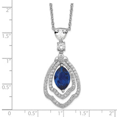 Cheryl M Sterling Silver Rhodium-plated Fancy Brilliant-cut Lab Created Dark Blue Spinel and Brilliant-cut White CZ 18 Inch Necklace