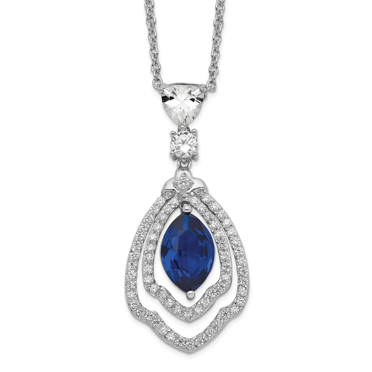 Cheryl M Sterling Silver Rhodium-plated Fancy Brilliant-cut Lab Created Dark Blue Spinel and Brilliant-cut White CZ 18 Inch Necklace