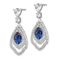 Sterling Silver Rhodium-Plated Dangle Earrings with Blue Spinel and CZ