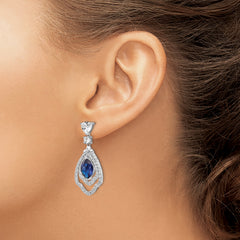 Sterling Silver Rhodium-Plated Dangle Earrings with Blue Spinel and CZ