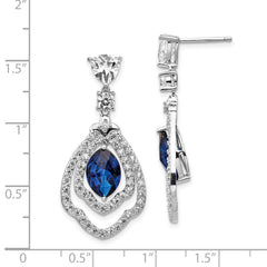 Sterling Silver Rhodium-Plated Dangle Earrings with Blue Spinel and CZ