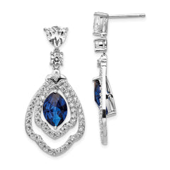 Cheryl M Sterling Silver Rhodium-plated Fancy Brilliant-cut Lab Created Dark Blue Spinel and Brilliant-cut White CZ Post Dangle Earrings