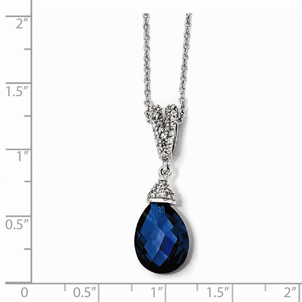 Cheryl M Sterling Silver Teardrop Synthetic Dark Blue Spinel & CZ 18in Neck