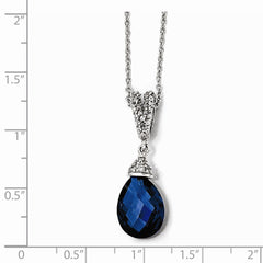 Cheryl M Sterling Silver Teardrop Synthetic Dark Blue Spinel & CZ 18in Neck