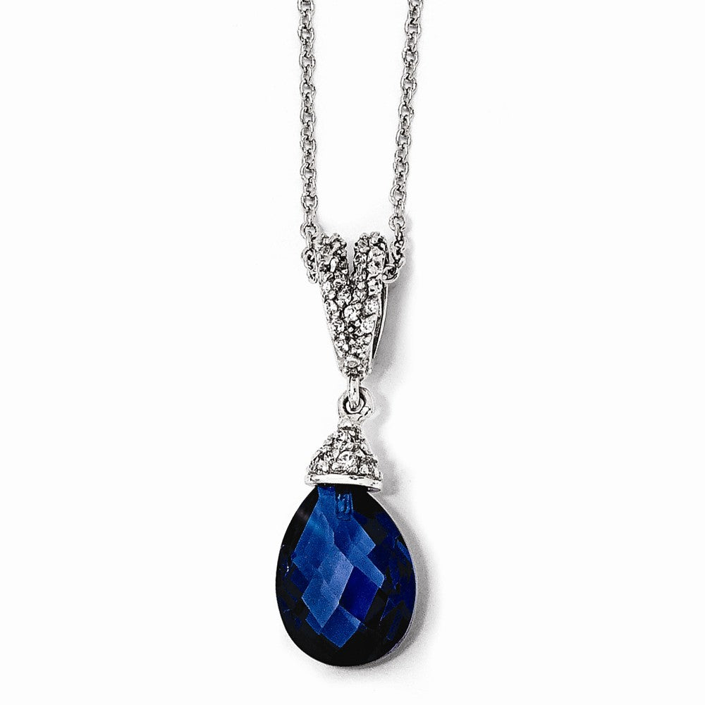 Cheryl 925 Sterling Silver Teardrop Necklace with Blue Spinel & CZ