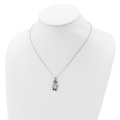 Cheryl M Sterling Silver Rhodium-plated with Black Rhodium Accent Enameled Brilliant-cut Black and White CZ Penguin 18 Inch Necklace