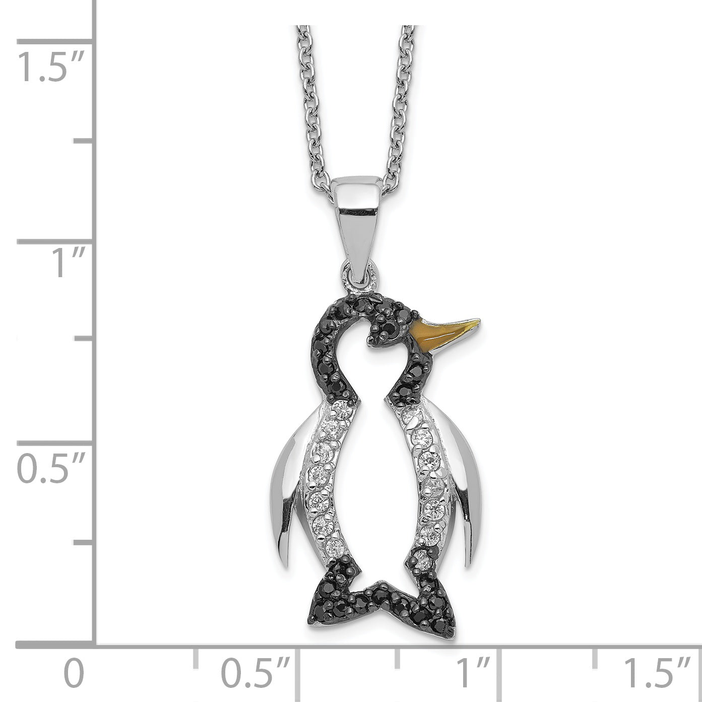 Cheryl M Sterling Silver Rhodium-plated with Black Rhodium Accent Enameled Brilliant-cut Black and White CZ Penguin 18 Inch Necklace