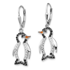 Cheryl Sterling Silver CZ Penguin Dangle Earrings with Black Rhodium Accent