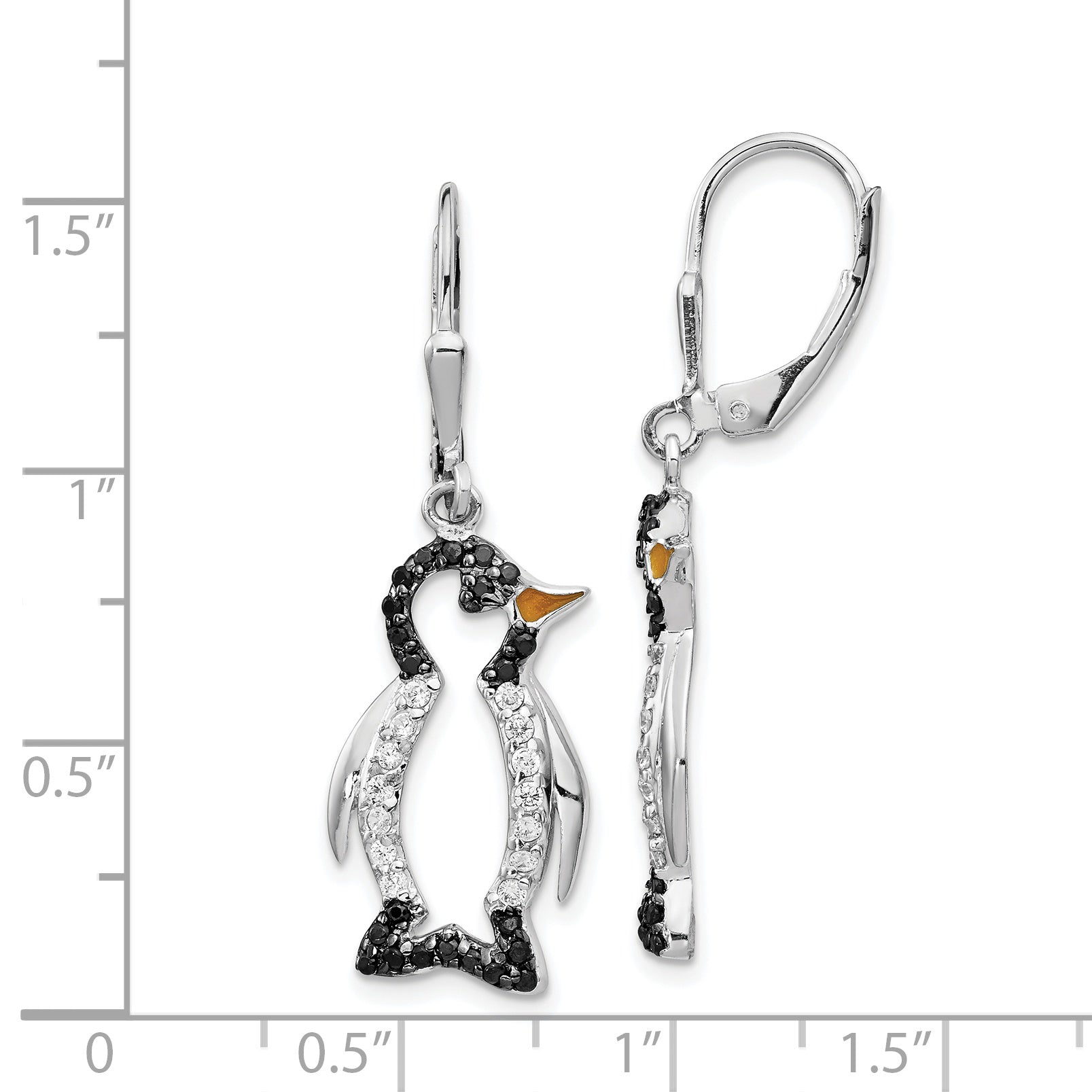 Cheryl Sterling Silver CZ Penguin Dangle Earrings with Black Rhodium Accent