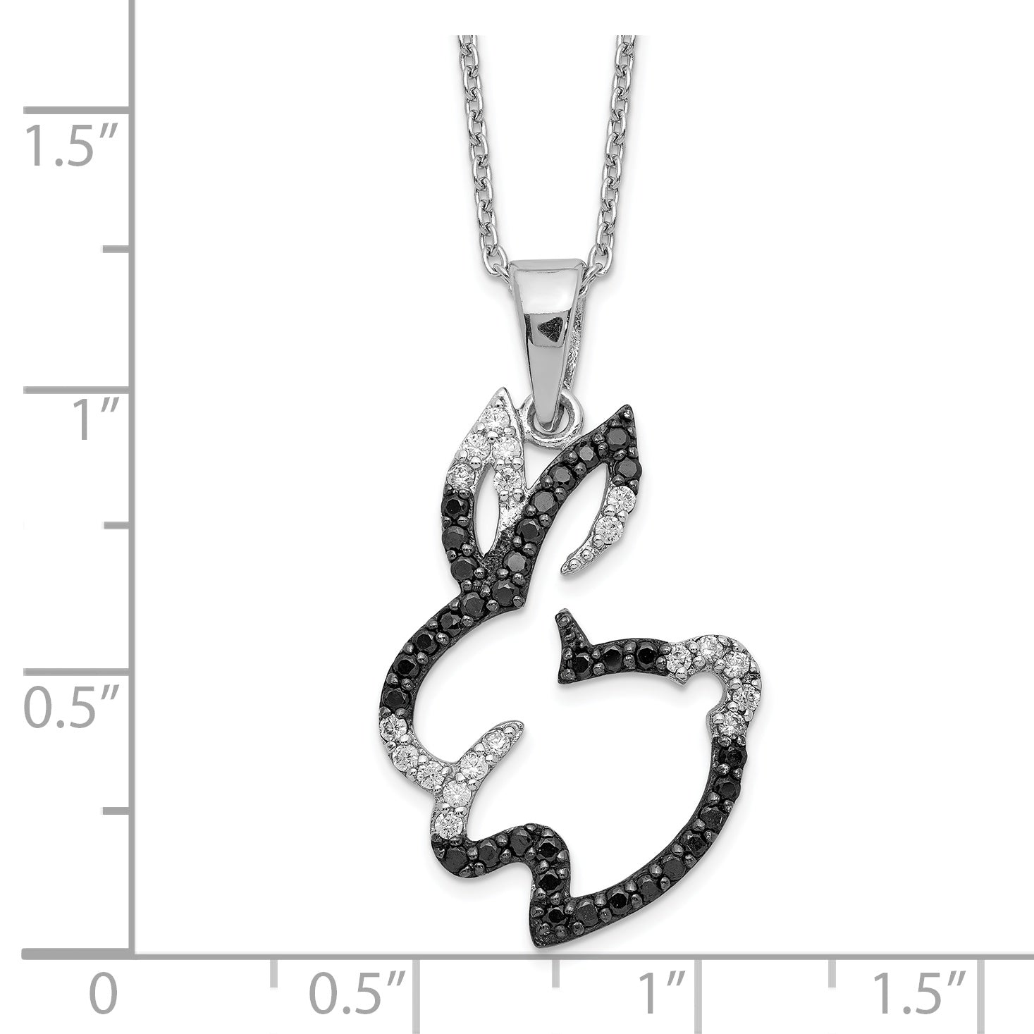 Cheryl M Sterling Silver Rhodium-plated with Black Rhodium Accent Brilliant-cut Black and White CZ Bunny Rabbit 18 Inch Necklace