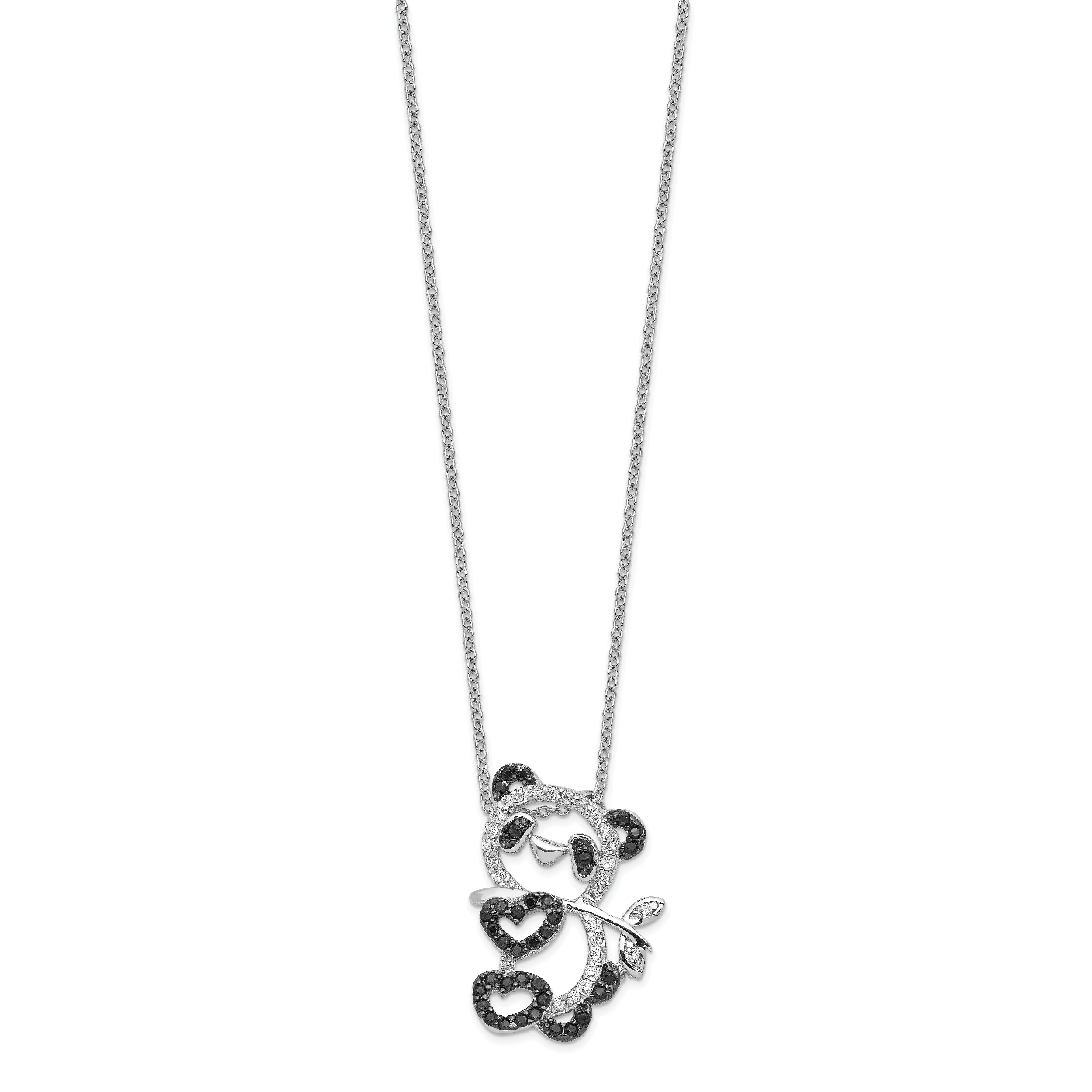 Cheryl M Sterling Silver Rhodium-plated with Black Rhodium Accent Brilliant-cut Black and White CZ Panda 18 Inch Necklace