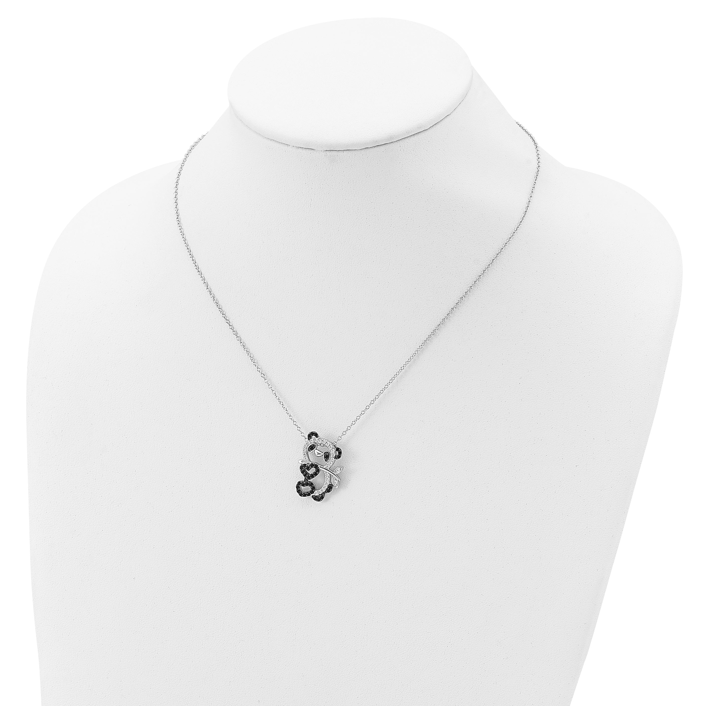 Cheryl M Sterling Silver Rhodium-plated with Black Rhodium Accent Brilliant-cut Black and White CZ Panda 18 Inch Necklace