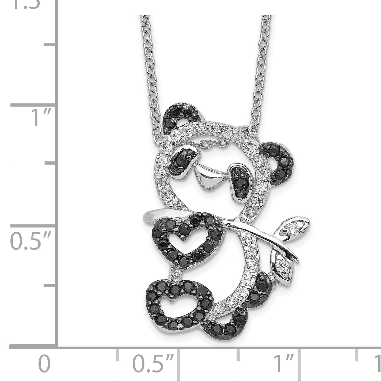 Cheryl M Sterling Silver Rhodium-plated with Black Rhodium Accent Brilliant-cut Black and White CZ Panda 18 Inch Necklace