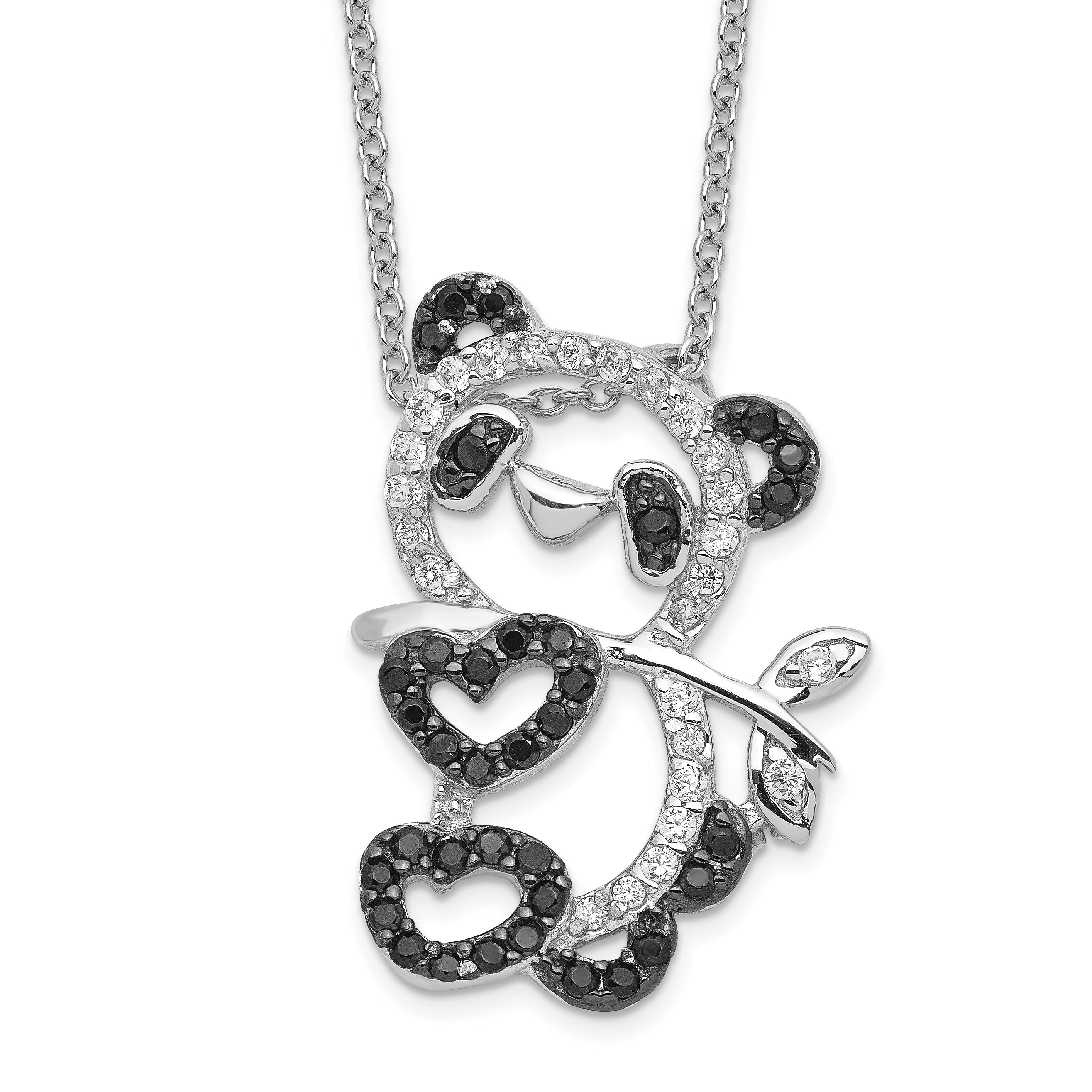 Cheryl M Sterling Silver Rhodium-plated with Black Rhodium Accent Brilliant-cut Black and White CZ Panda 18 Inch Necklace