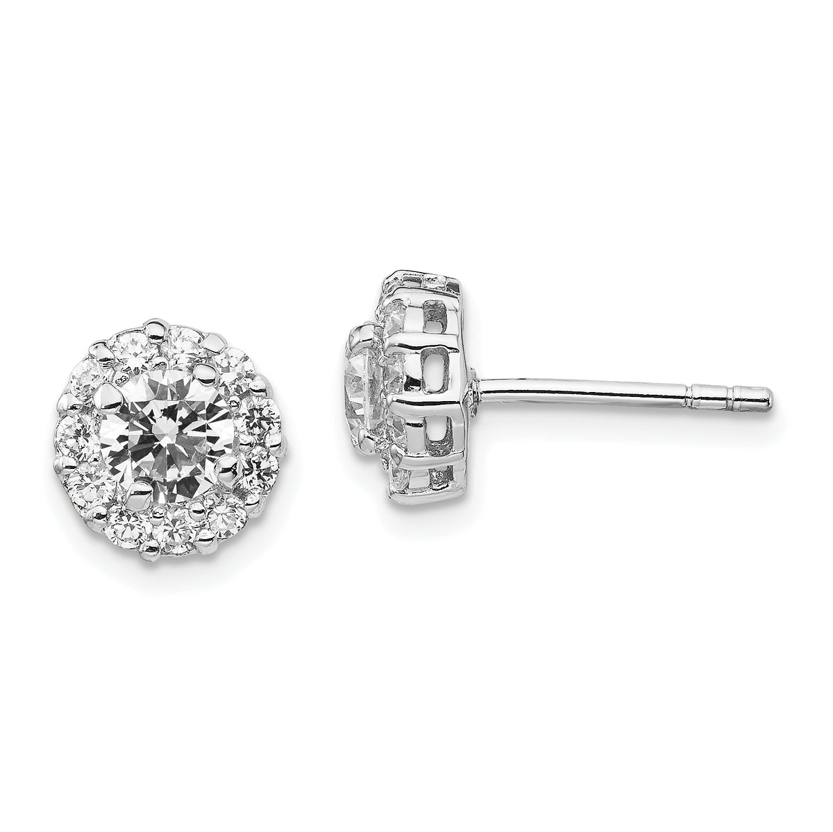 Cheryl M Sterling Silver Rhodium-plated Round Brilliant-cut CZ Halo Post Earrings