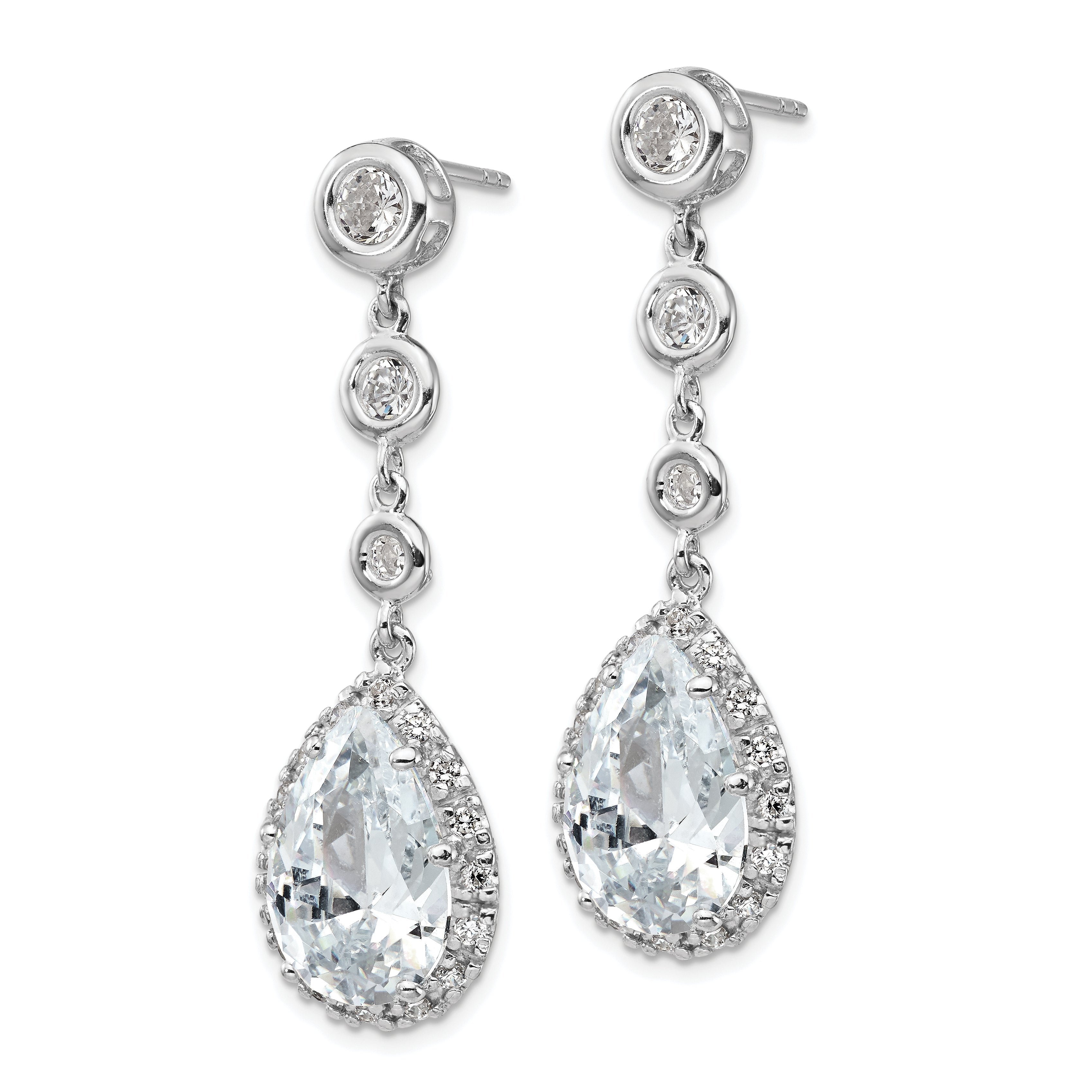 Cheryl Sterling Silver Rhodium-Plated CZ Halo Dangle Earrings 43mm Polished Elegant Gift