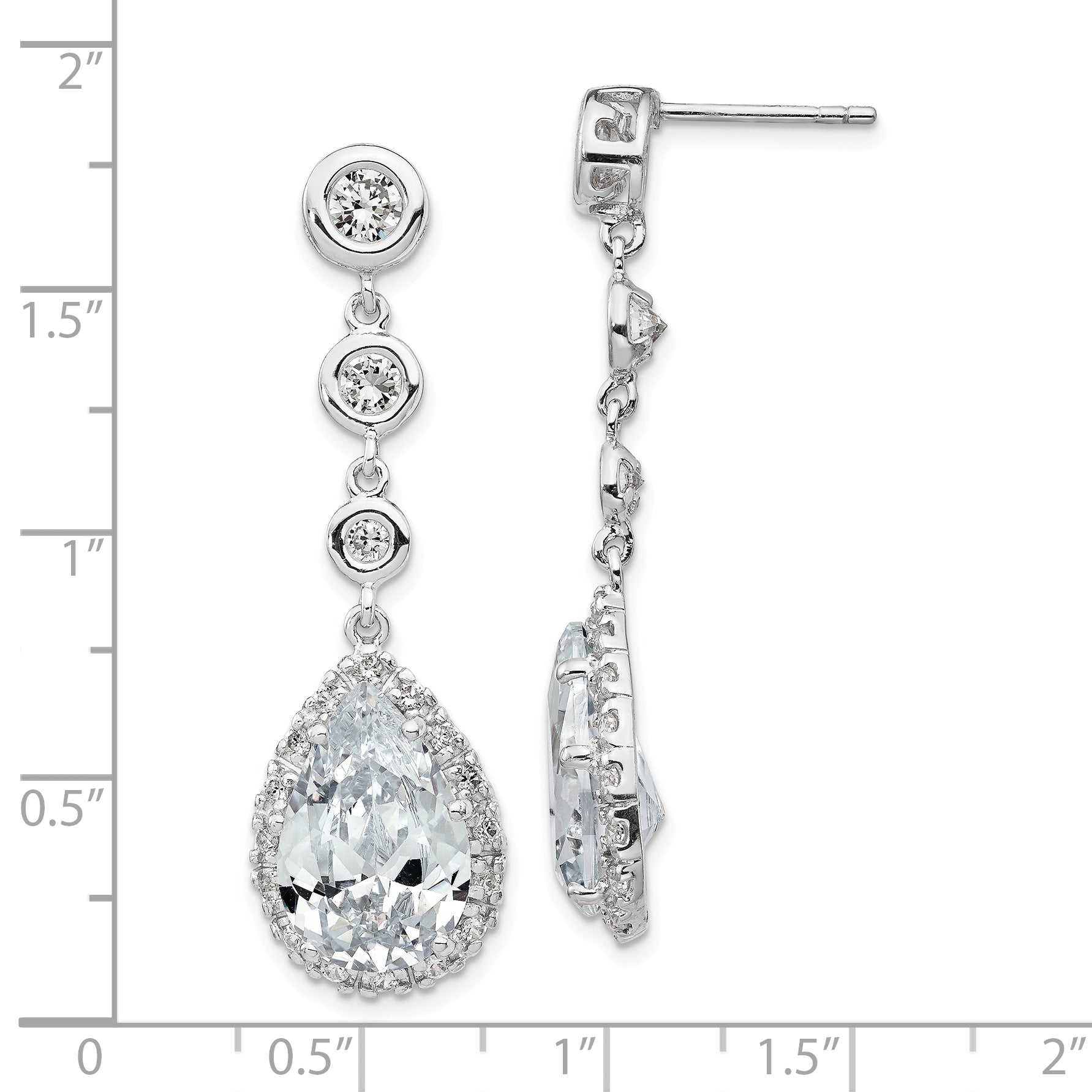 Cheryl Sterling Silver Rhodium-Plated CZ Halo Dangle Earrings 43mm Polished Elegant Gift