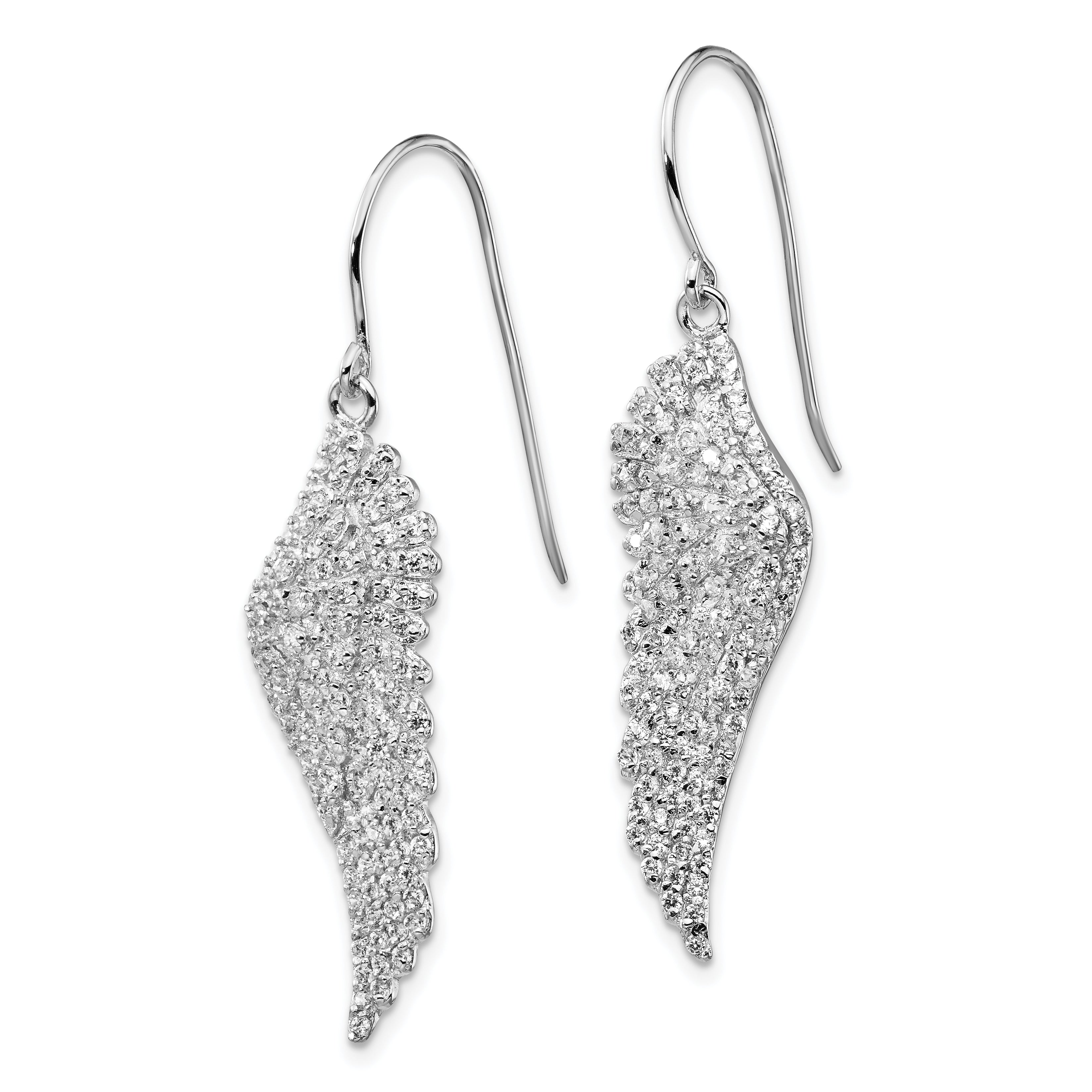 Cheryl M Sterling Silver Rhodium-plated Brilliant-cut CZ Angel Wing Shepherd Hook Dangle Earrings