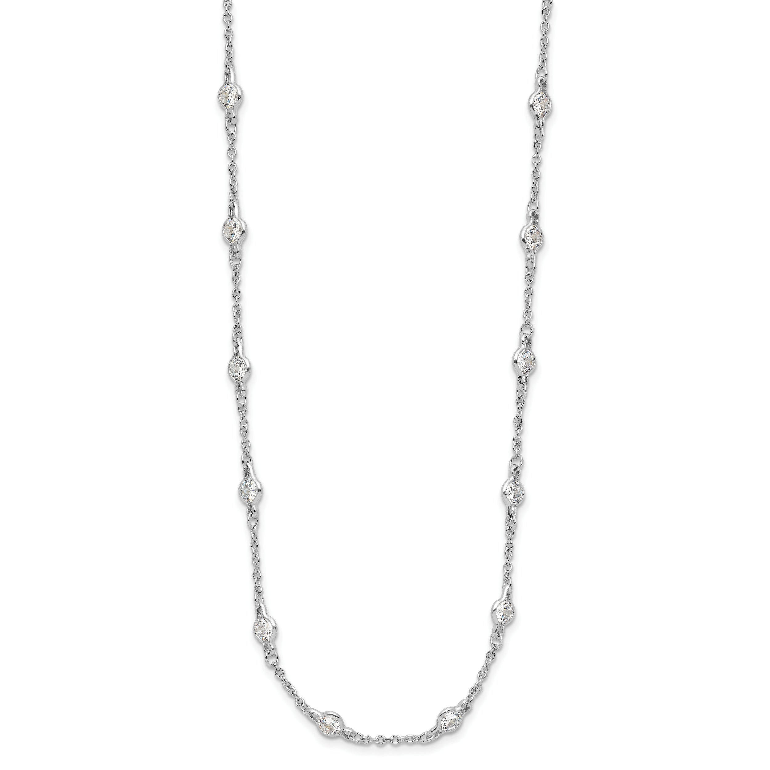 Cheryl M Sterling Silver Rhodium-plated Brilliant-cut Round CZ 42 Station 36 Inch Necklace