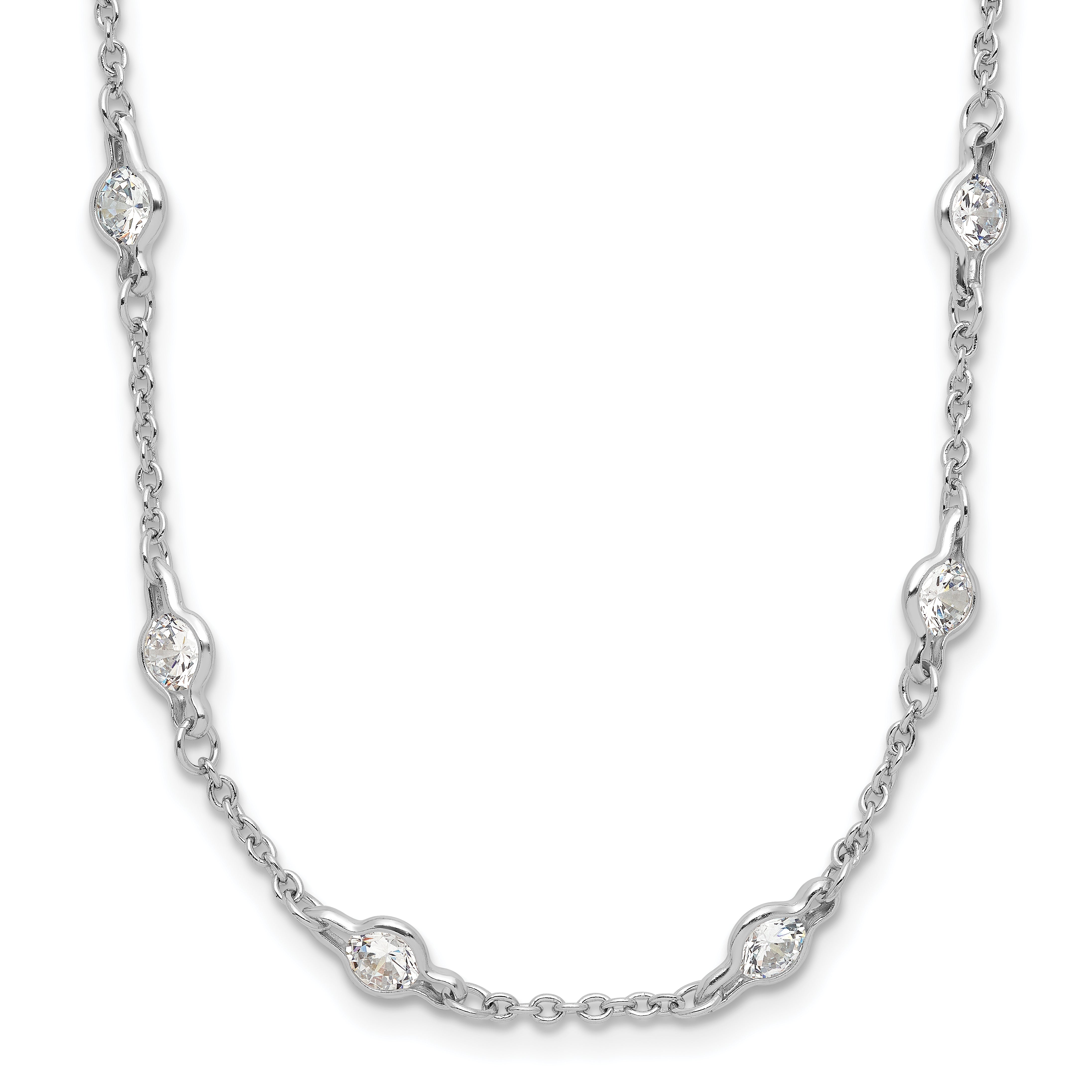 Cheryl M Sterling Silver Rhodium-plated Brilliant-cut Round CZ 42 Station 36 Inch Necklace