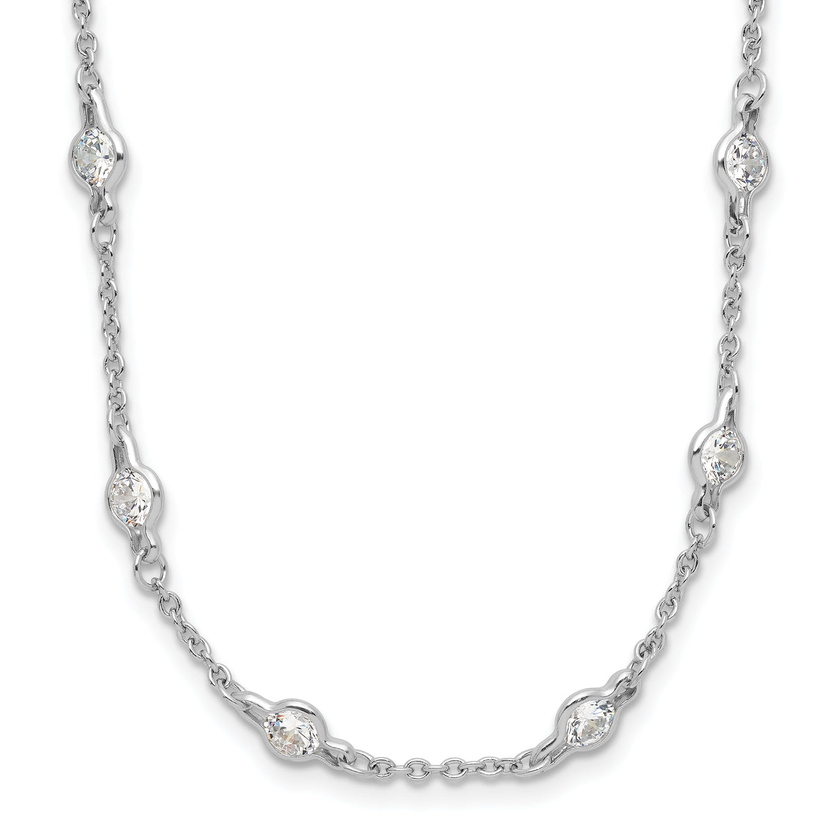 Cheryl M Sterling Silver Rhodium-plated Brilliant-cut Round CZ 42 Station 36 Inch Necklace