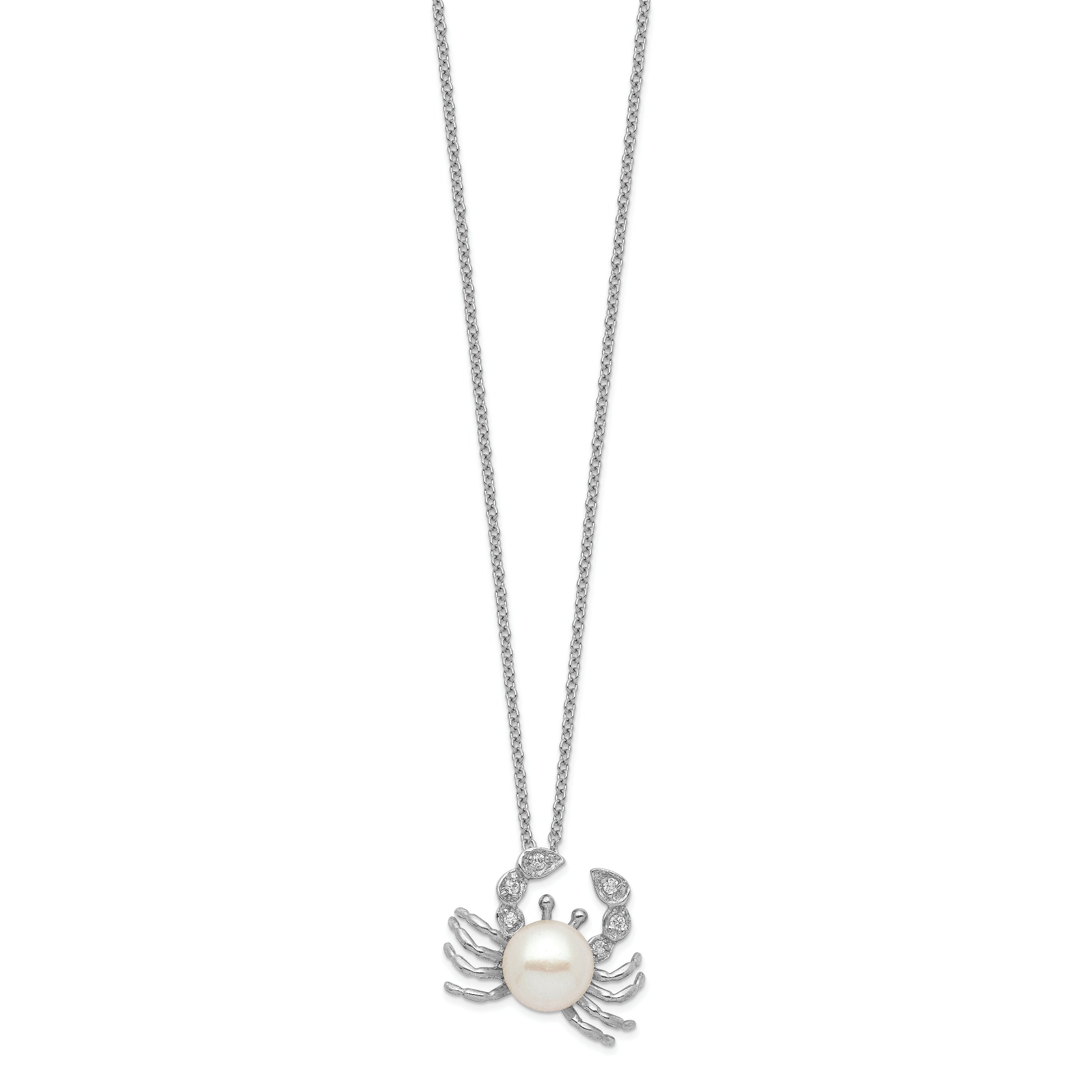 Cheryl M Sterling Silver Rhodium-plated Freshwater Cultured Pearl and Brilliant-cut CZ Crab 18 Inch Necklace