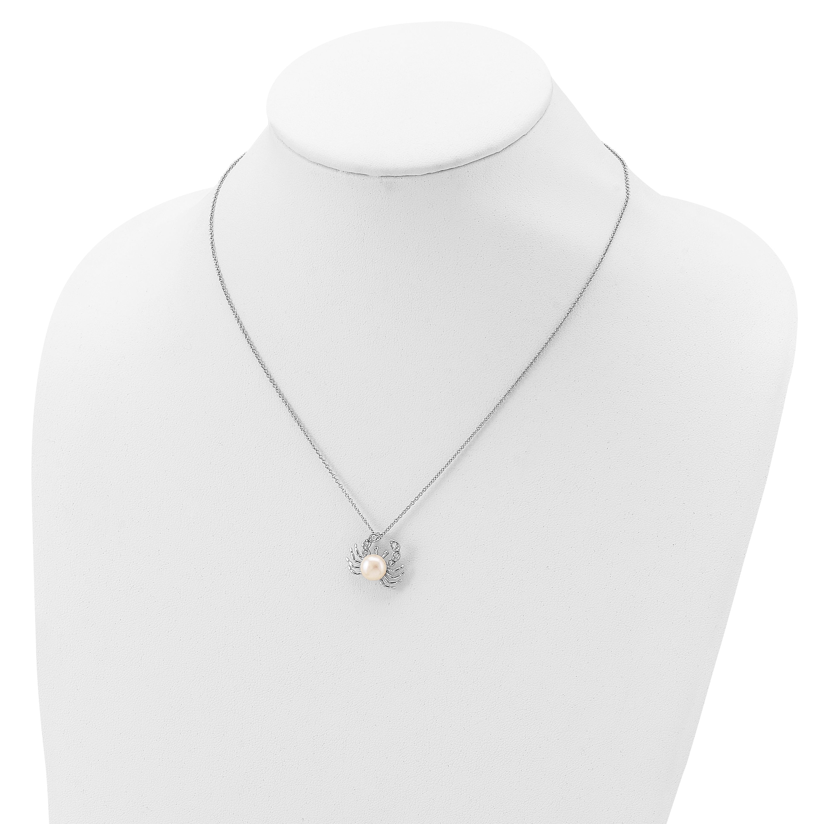 Cheryl M Sterling Silver Rhodium-plated Freshwater Cultured Pearl and Brilliant-cut CZ Crab 18 Inch Necklace