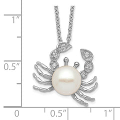 Cheryl M Sterling Silver Rhodium-plated Freshwater Cultured Pearl and Brilliant-cut CZ Crab 18 Inch Necklace