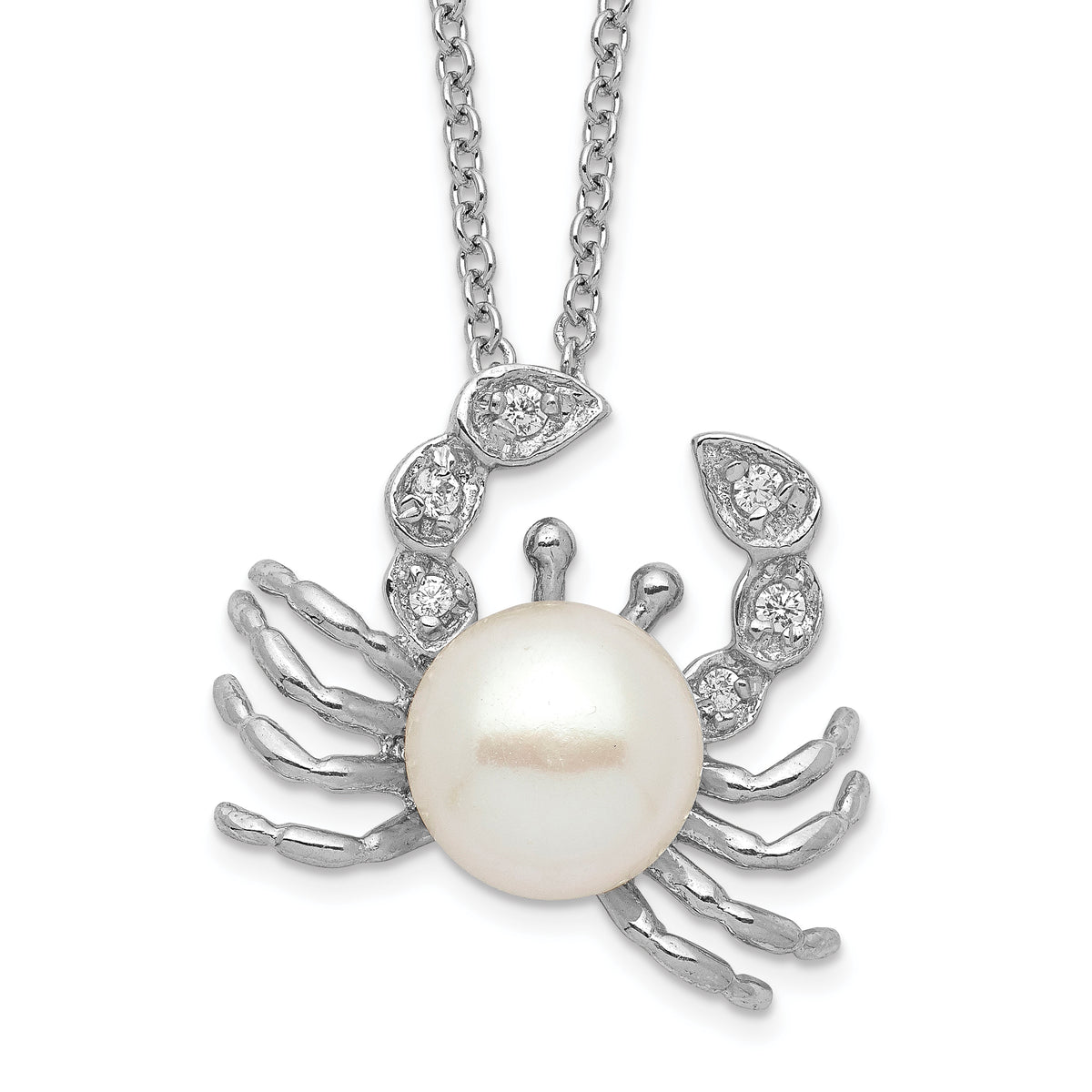 Cheryl M Sterling Silver Rhodium-plated Freshwater Cultured Pearl and Brilliant-cut CZ Crab 18 Inch Necklace