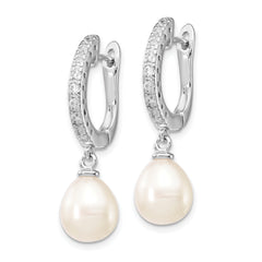 Cheryl M Sterling Silver Rhodium-plated Freshwater Cultured Pearl and Brilliant-cut CZ Dangle Earrings