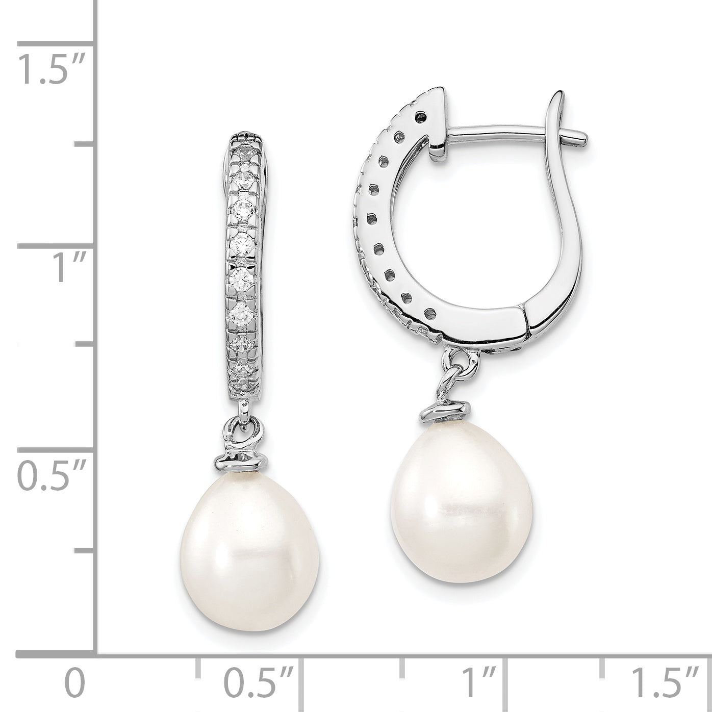 Cheryl M Sterling Silver Rhodium-plated Freshwater Cultured Pearl and Brilliant-cut CZ Dangle Earrings