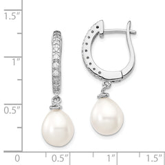 Cheryl Sterling Silver CZ & Freshwater Pearl Dangle Earrings Polished Finish