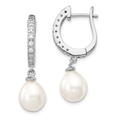 Cheryl M Sterling Silver Rhodium-plated Freshwater Cultured Pearl and Brilliant-cut CZ Dangle Earrings