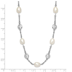 Cheryl M Sterling Silver Rhodium-plated Freshwater Cultured Pearl and Brilliant-cut CZ Bezel Station 36 Inch Necklace