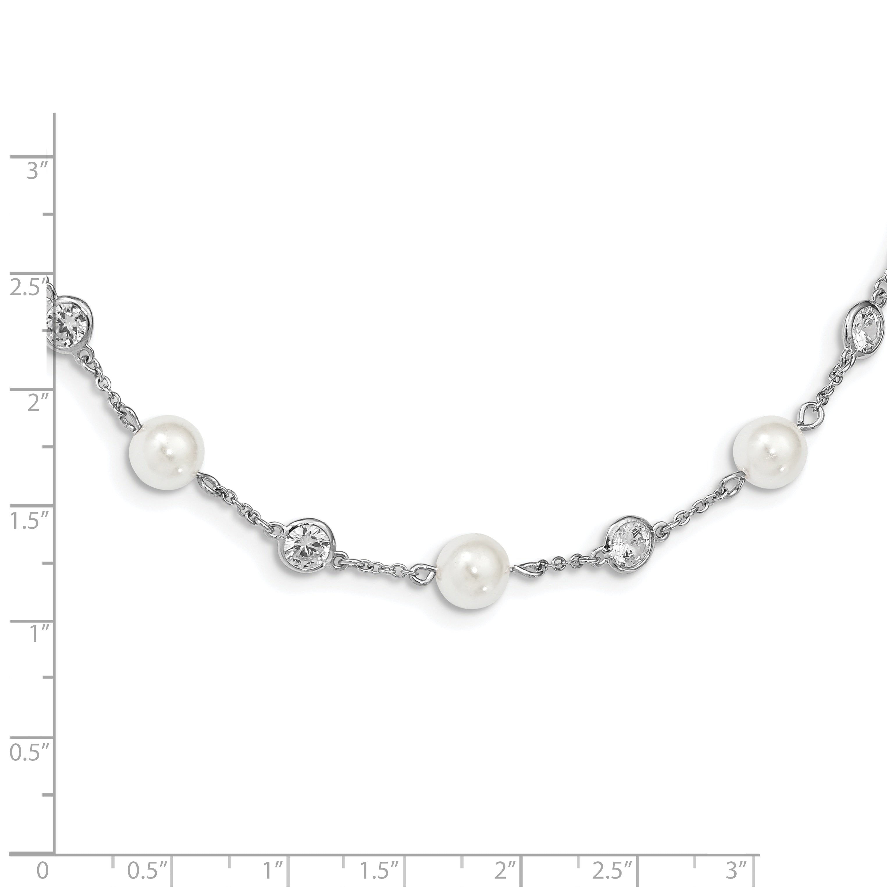 Cheryl M Sterling Silver Rhodium-plated Glass Pearl and Brilliant-cut CZ Bezel Station 36 Inch Necklace