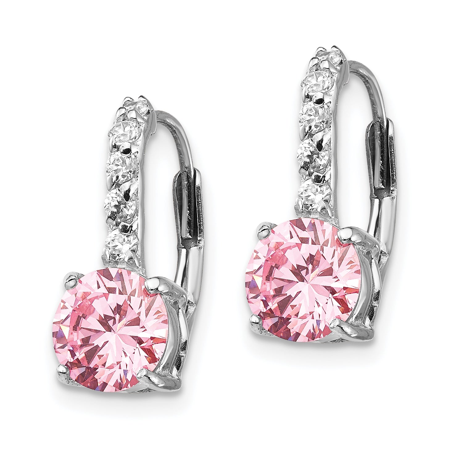 Cheryl M Sterling Silver Rhodium-plated Pink and White Brilliant-cut CZ Leverback Earrings