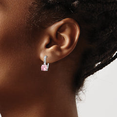 Cheryl M Sterling Silver Rhodium-plated Pink and White Brilliant-cut CZ Leverback Earrings