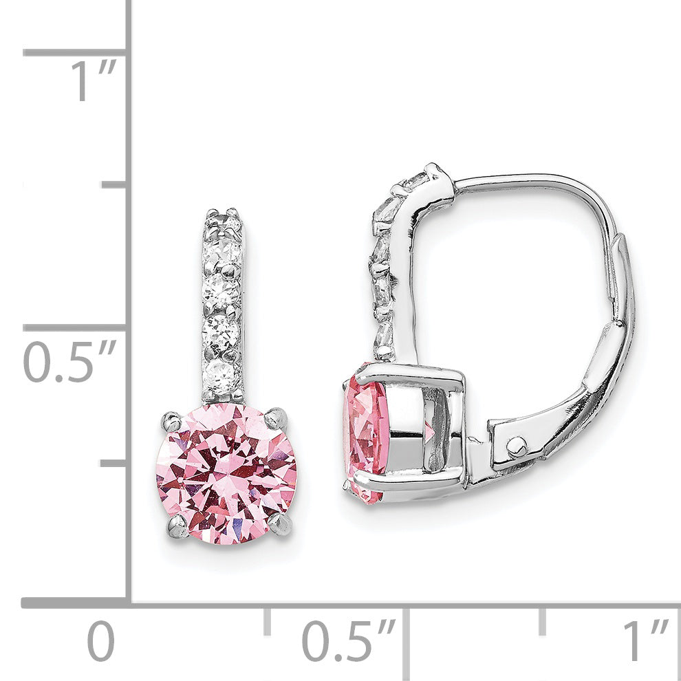 Cheryl M Sterling Silver Rhodium-plated Pink and White Brilliant-cut CZ Leverback Earrings