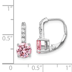 Cheryl M Sterling Silver Rhodium-plated Pink and White Brilliant-cut CZ Leverback Earrings