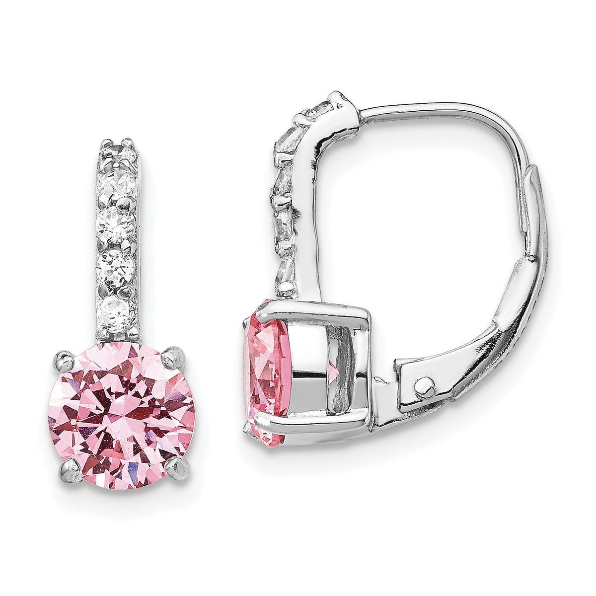 Cheryl M Sterling Silver Rhodium-plated Pink and White Brilliant-cut CZ Leverback Earrings