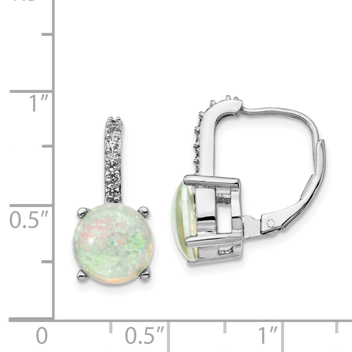 Sterling Silver Rhodium-Plated Opal & CZ Leverback Earrings – Elegant, Polished Finish