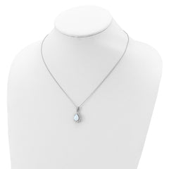 Cheryl M Sterling Silver Rhodium-plated Cabochon Lab Created Opal and Brilliant-cut CZ Teardrop Halo 18 Inch Necklace