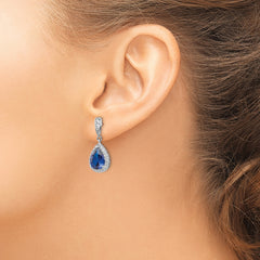 Sterling Silver Rhodium-Plated Blue Spinel & CZ Teardrop Dangle Earrings