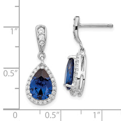 Sterling Silver Rhodium-Plated Blue Spinel & CZ Teardrop Dangle Earrings