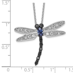 Cheryl M Sterling Silver Rhodium-plated with Black Rhodium Accent Brilliant-cut Black White and Blue CZ Dragonfly 18 Inch Necklace